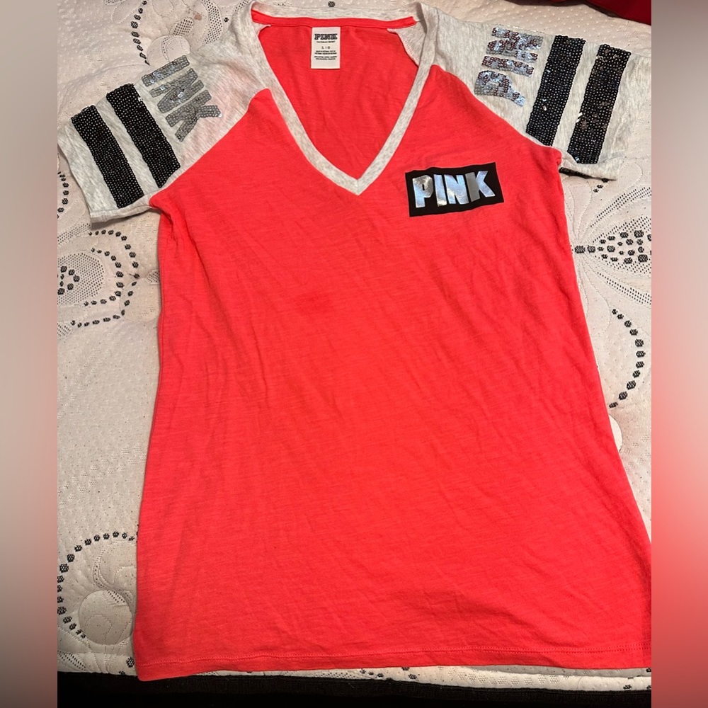 PINK vneck bling tee